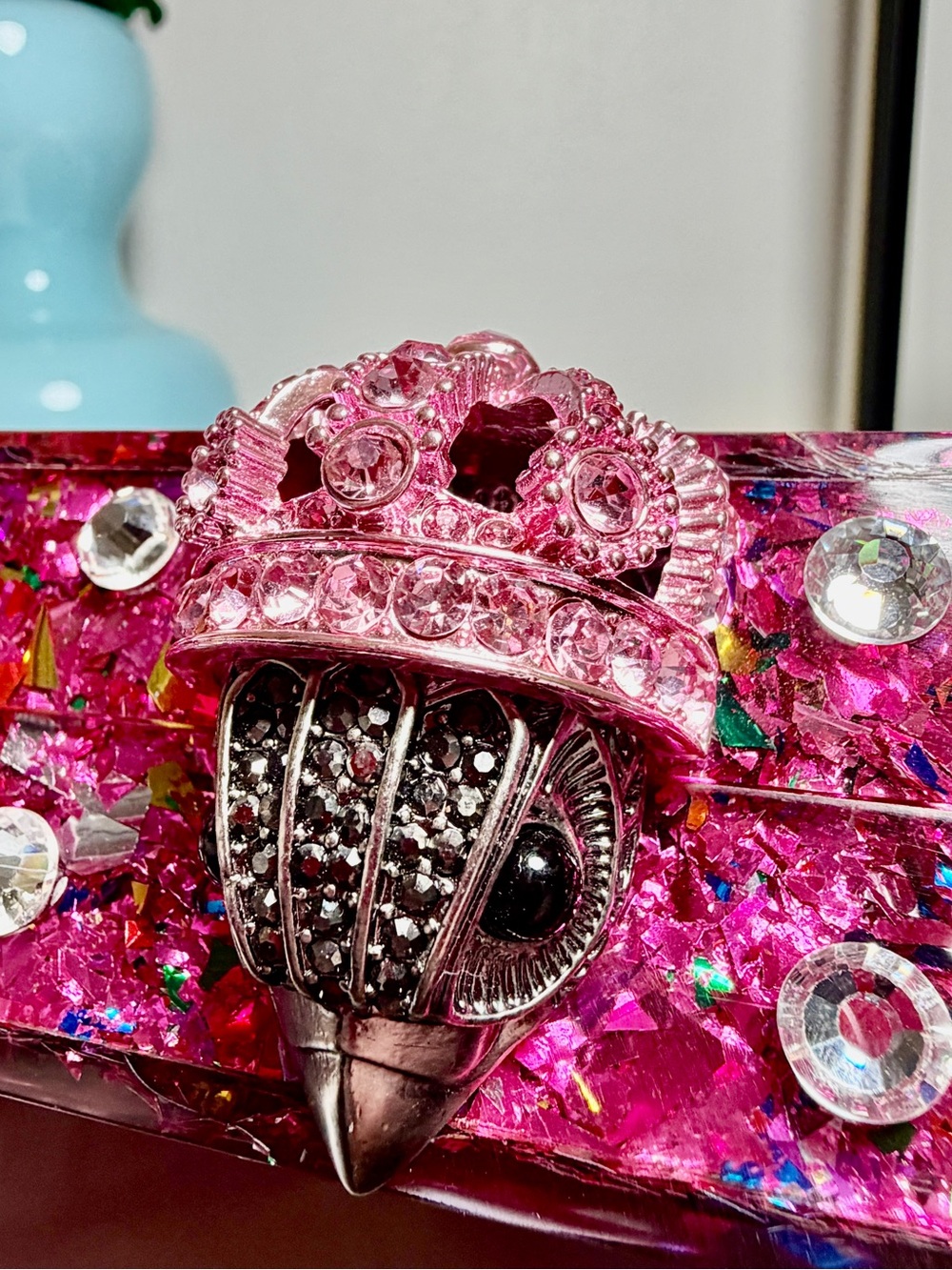 Kurt Geiger Hot Pink Glitter London Sticker Box Clutch NWT - Picture 9 of 10